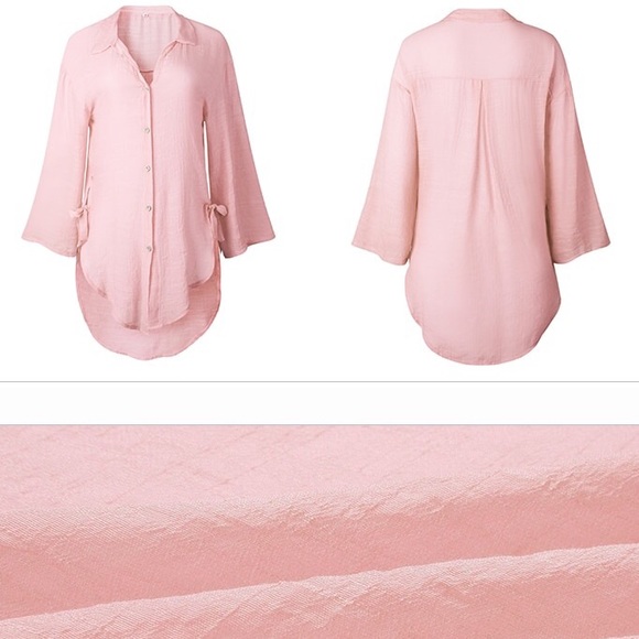 ❗️LAST ONE❗️Relaxed Linen Button Up Pink Top [O] - Picture 3 of 3